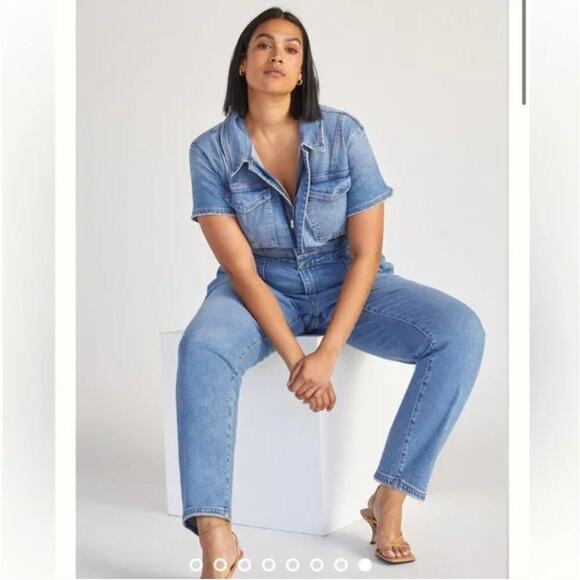 NEW $169 Good American Blue Denim Fit For Success Jumpsuit - Picture 2 of 8